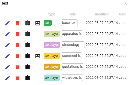 list of parts with preview buttons