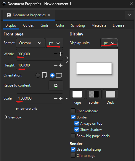 InkScape document size