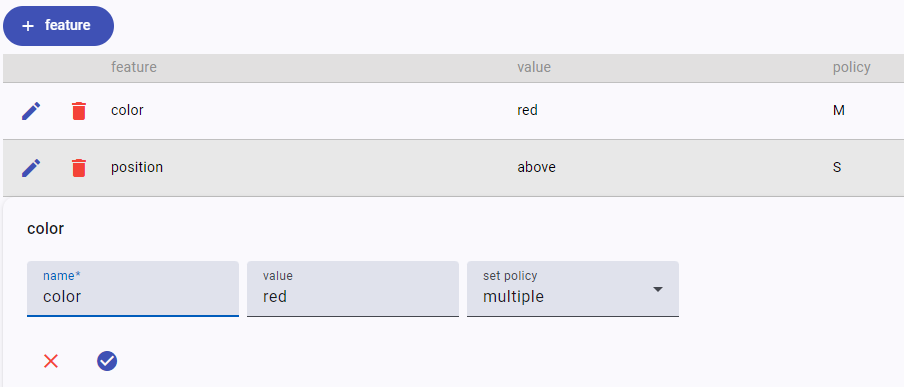 features set editor